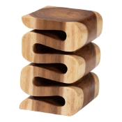 bali & pari Eliada Hand -carved Suar Wood Side Table - Wavy Sculptural Accent Table with Stacked Design, Modern Boho Style for Living Room or Bedroom Baxton Studio restaurant furniture, hotel furniture, commercial furniture, wholesale living room furniture, wholesale end table, classic end table